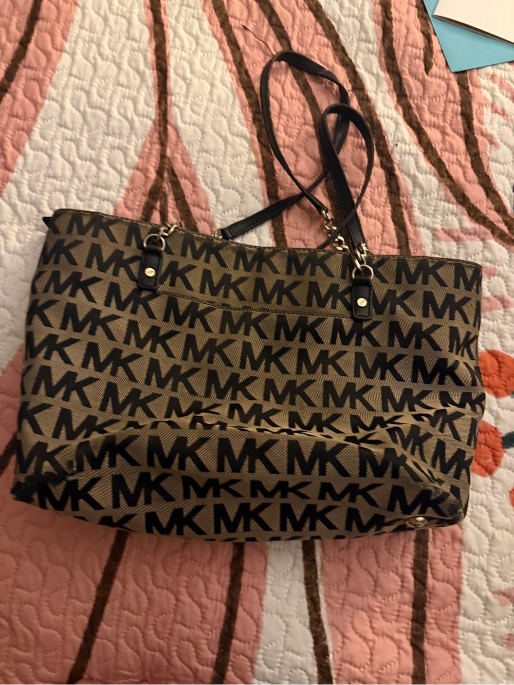 Michael Kors Tan and Black MK Logo Tote